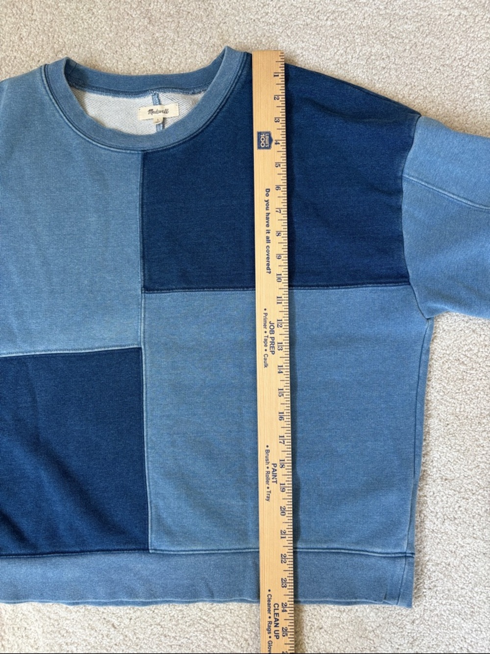 Madewell Blue Indigo Dyed Beach Colorblock Patchwork Swearshirt Womens Large - Picture 8 of 10